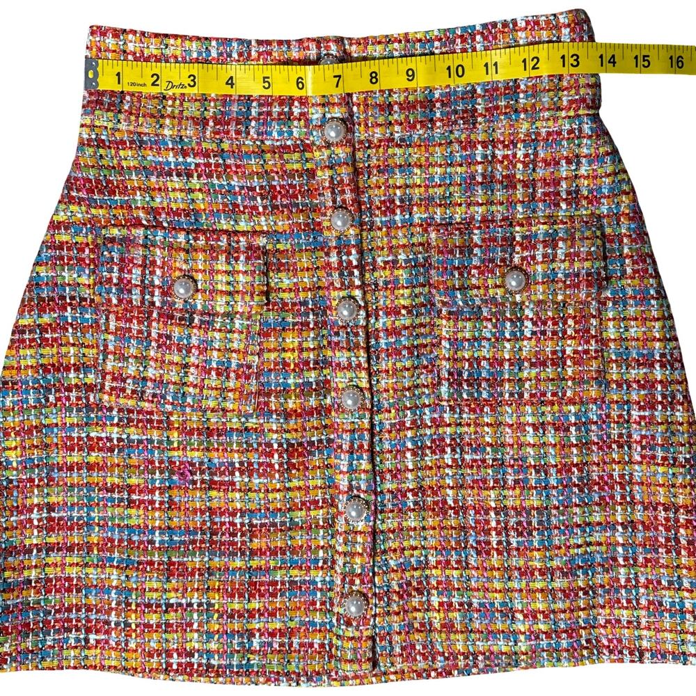 Song Of Style Lyric Mini Skirt Womens Small Rainbow Tweed Pearl Button - Picture 9 of 10